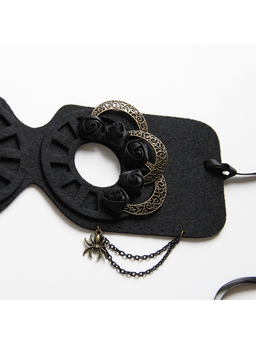 Fashion Halloween Gothic Retro Black Rose Flower Spider Half Face Demon Female Mask