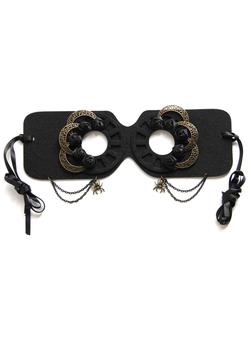 Fashion Halloween Gothic Retro Black Rose Flower Spider Half Face Demon Female Mask