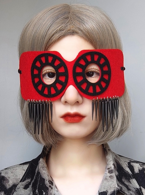 Fashion Retro Halloween Punk Black Gear Rivets Red Prom Male Female Half Face Mask