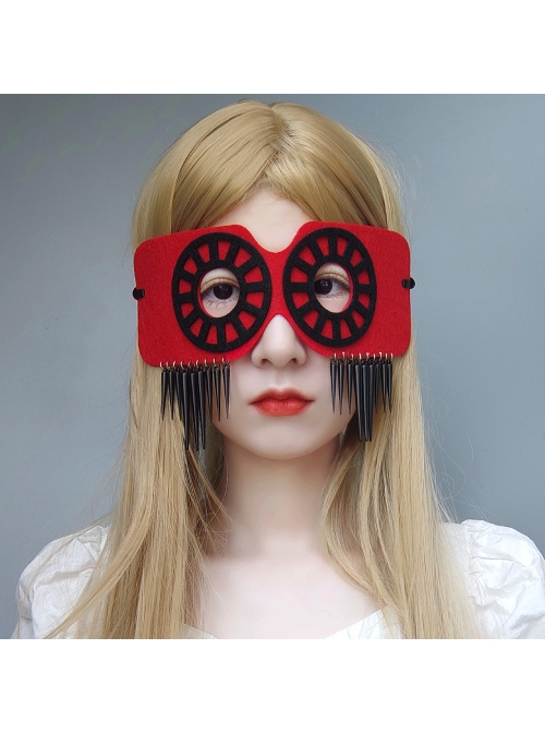 Fashion Retro Halloween Punk Black Gear Rivets Red Prom Male Female Half Face Mask
