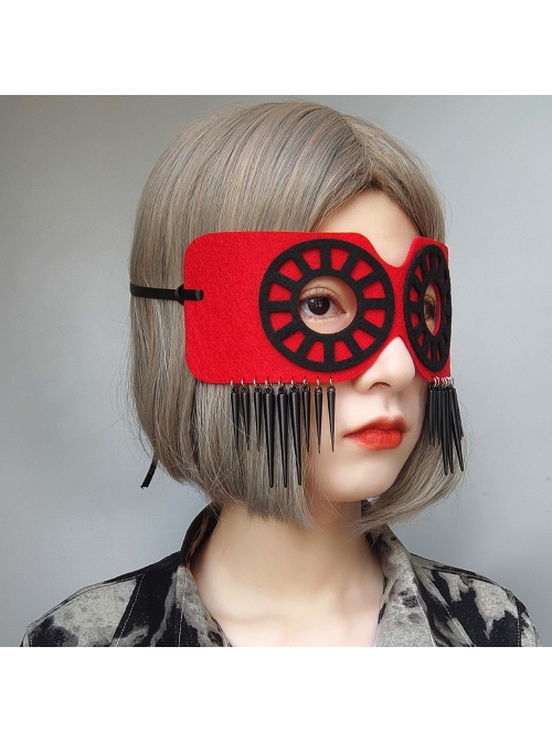 Fashion Retro Halloween Punk Black Gear Rivets Red Prom Male Female Half Face Mask
