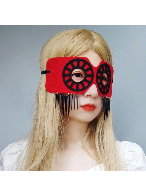 Fashion Retro Halloween Punk Black Gear Rivets Red Prom Male Female Half Face Mask