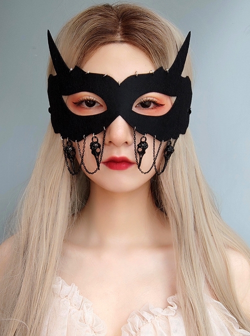 Punk Retro Fashion Halloween Black Fox Tassel Half Face Adult Male Female Holiday Masquerade Mask