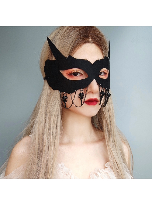Punk Retro Fashion Halloween Black Fox Tassel Half Face Adult Male Female Holiday Masquerade Mask
