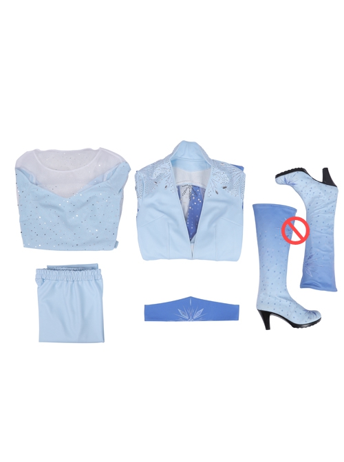 Frozen 2 Elsa Blue Dress Suit Halloween Cosplay Costume Full Set Without Shoes