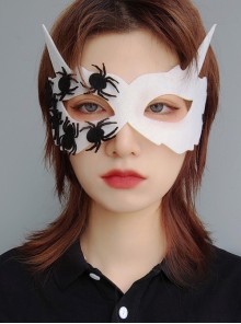 Fashion Retro Halloween Black Spider Demon Half Face Male Female White Unicorn Mask