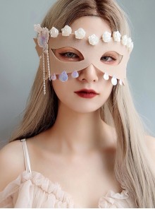 Halloween Christmas Holiday Party Mermaid Shell White Flower Tassel Adult Male Female Beige Mask