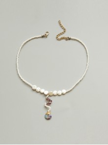 Fashion Elegant Mermaid Seaside Travel White Artificial Pearls Colorful Shells Female Necklace
