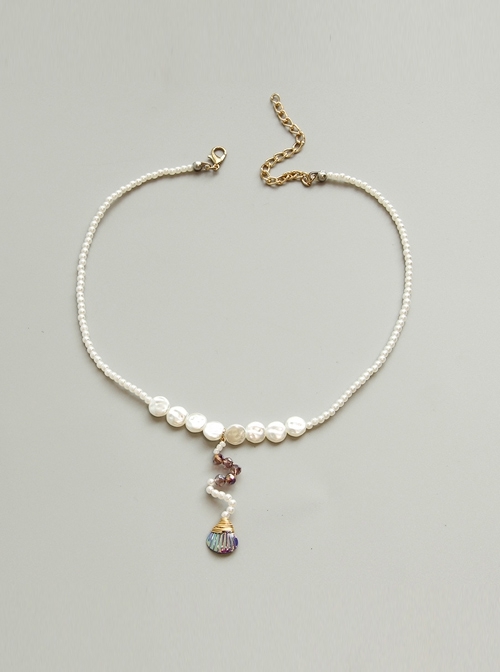 Fashion Elegant Mermaid Seaside Travel White Artificial Pearls Colorful Shells Female Necklace