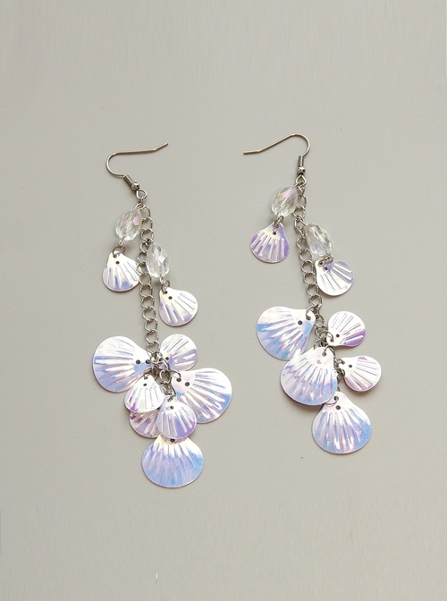 Elegant Fashion Mermaid White Crystal Laser Color Artificial Shell Female Long Earrings