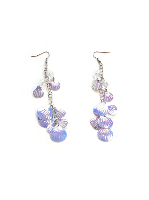 Elegant Fashion Mermaid White Crystal Laser Color Artificial Shell Female Long Earrings