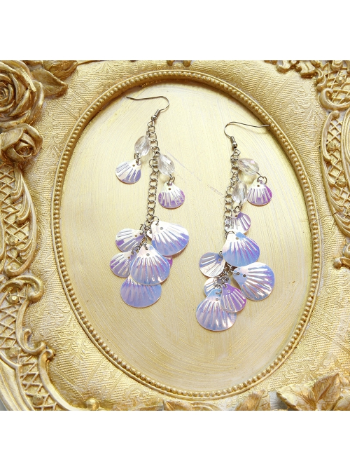 Elegant Fashion Mermaid White Crystal Laser Color Artificial Shell Female Long Earrings