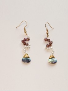 Fashion Personality Seaside Vacation Mermaid White Artificial Pearl Colorful Crystal Shell Female Earrings