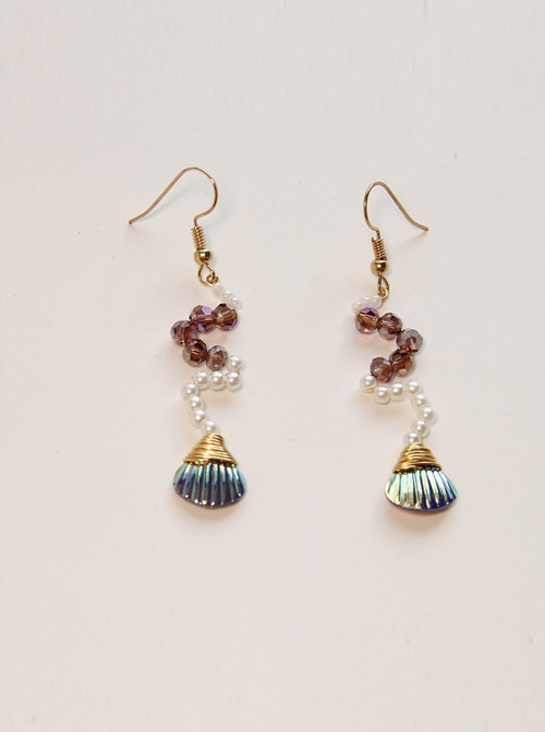 Fashion Personality Seaside Vacation Mermaid White Artificial Pearl Colorful Crystal Shell Female Earrings