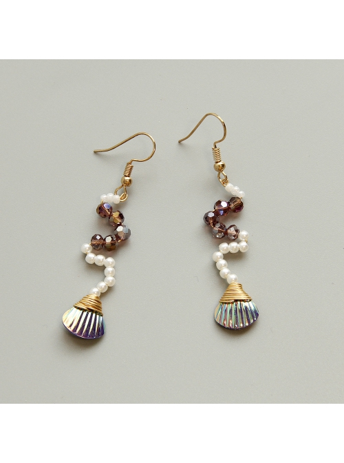 Fashion Personality Seaside Vacation Mermaid White Artificial Pearl Colorful Crystal Shell Female Earrings