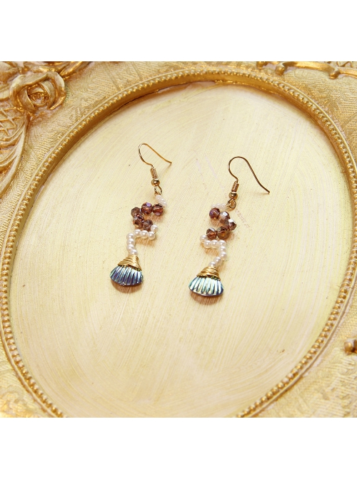 Fashion Personality Seaside Vacation Mermaid White Artificial Pearl Colorful Crystal Shell Female Earrings