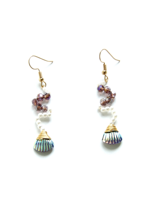 Fashion Personality Seaside Vacation Mermaid White Artificial Pearl Colorful Crystal Shell Female Earrings