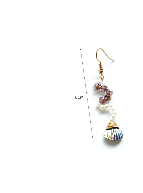 Fashion Personality Seaside Vacation Mermaid White Artificial Pearl Colorful Crystal Shell Female Earrings