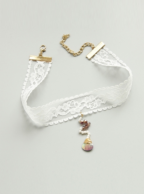 Seaside Tourism Cute Fashion Elegant Colorful Shell Female White Lace Pearl Collar