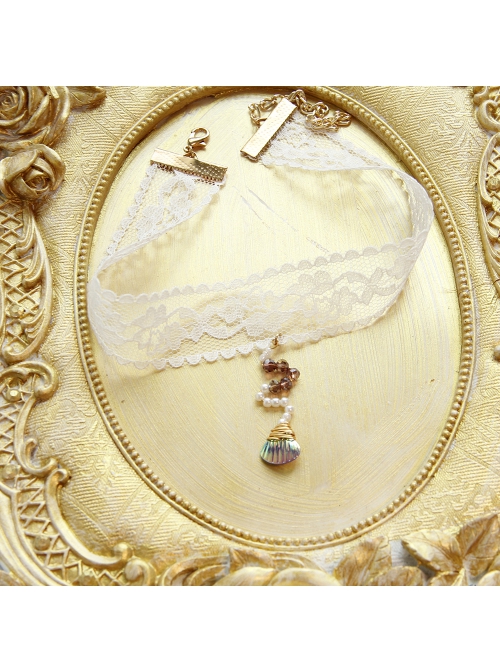 Seaside Tourism Cute Fashion Elegant Colorful Shell Female White Lace Pearl Collar