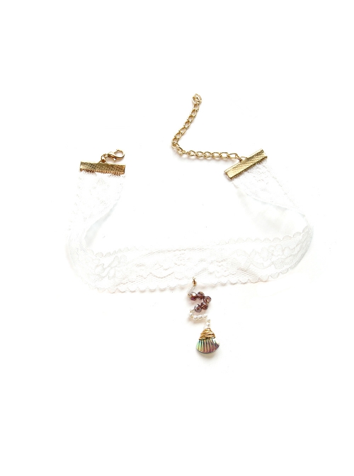 Seaside Tourism Cute Fashion Elegant Colorful Shell Female White Lace Pearl Collar