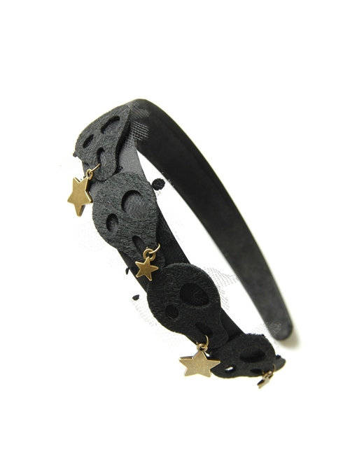 Halloween Fashion Retro Stars Black Mesh Skull Personality Wide Female Headband