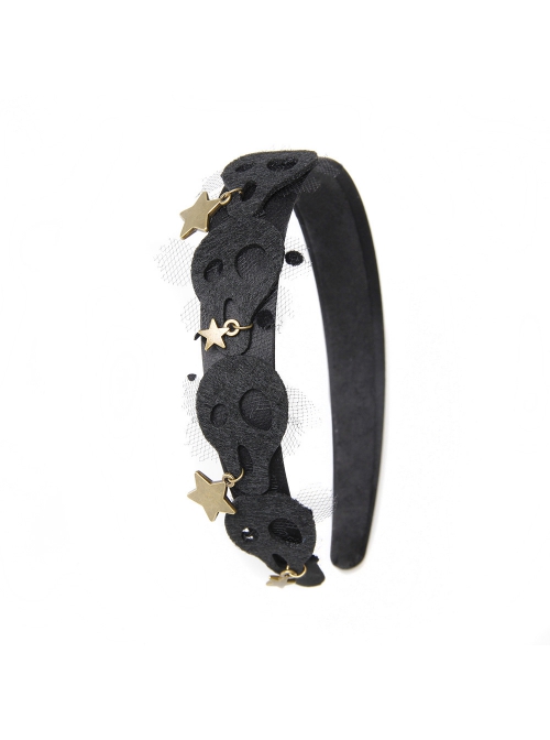 Halloween Fashion Retro Stars Black Mesh Skull Personality Wide Female Headband