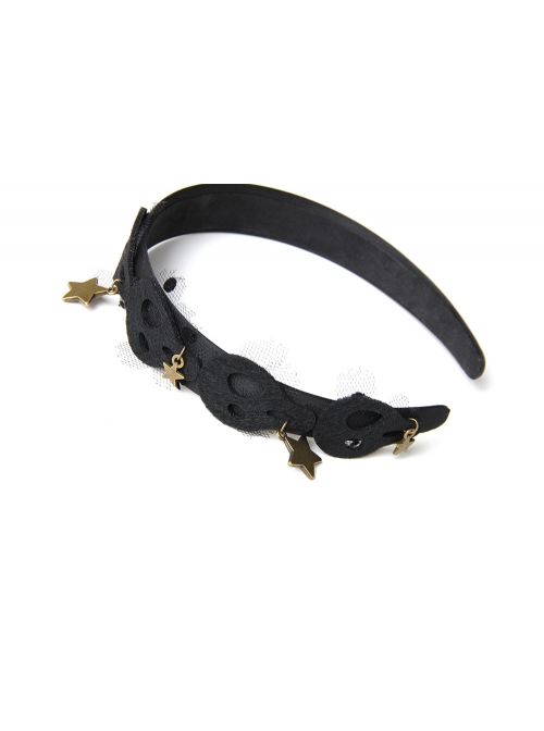 Halloween Fashion Retro Stars Black Mesh Skull Personality Wide Female Headband