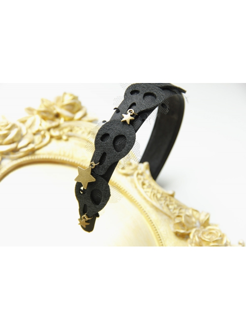 Halloween Fashion Retro Stars Black Mesh Skull Personality Wide Female Headband