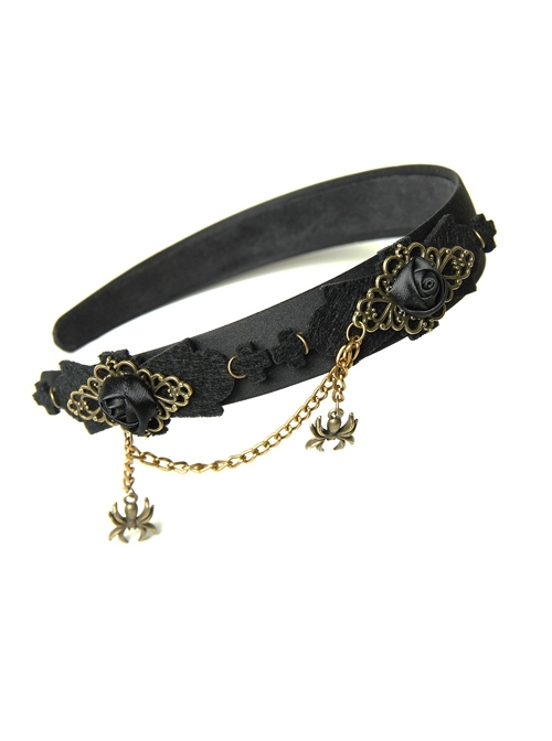 Fashion Retro Halloween Spider Tassel Black Rose Flower Funny Holiday Party Prom Female Headband