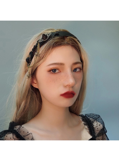 Fashion Retro Halloween Spider Tassel Black Rose Flower Funny Holiday Party Prom Female Headband