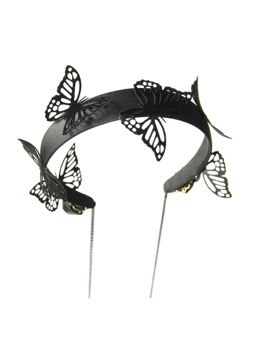 Gothic Lolita Fashion Retro Black Butterfly Tassel Halloween Prom Party Exaggerated Female Headband
