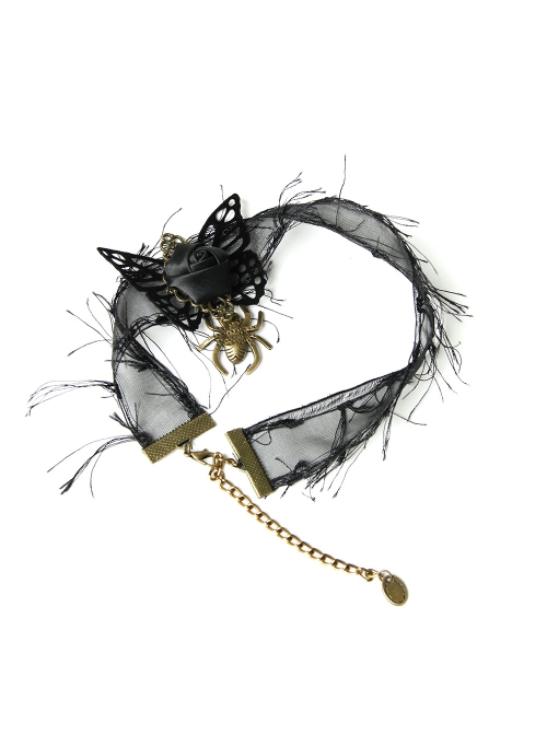 Retro Fashion Personality Halloween Spider Black Rose Butterfly Tassel Female Personality Choker