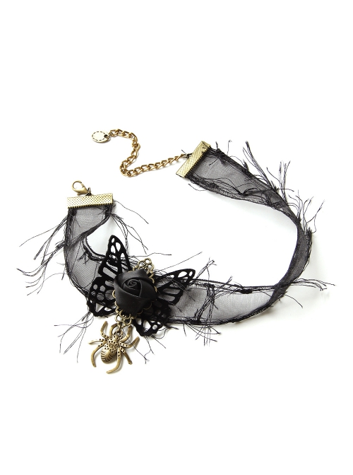 Retro Fashion Personality Halloween Spider Black Rose Butterfly Tassel Female Personality Choker
