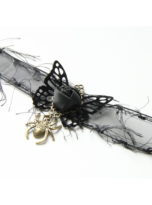 Retro Fashion Personality Halloween Spider Black Rose Butterfly Tassel Female Personality Choker