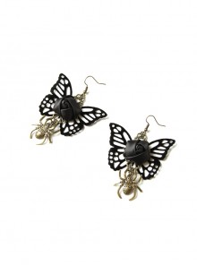 Halloween Fashion Gothic Spider Black Butterfly Female Fabric Rose Flower Personality Retro Earrings