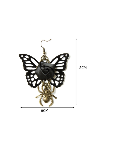 Halloween Fashion Gothic Spider Black Butterfly Female Fabric Rose Flower Personality Retro Earrings