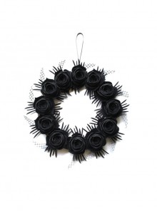 Retro Fashion Halloween Black Rose Flower Mesh Garland Door Hanger Wall Hanging