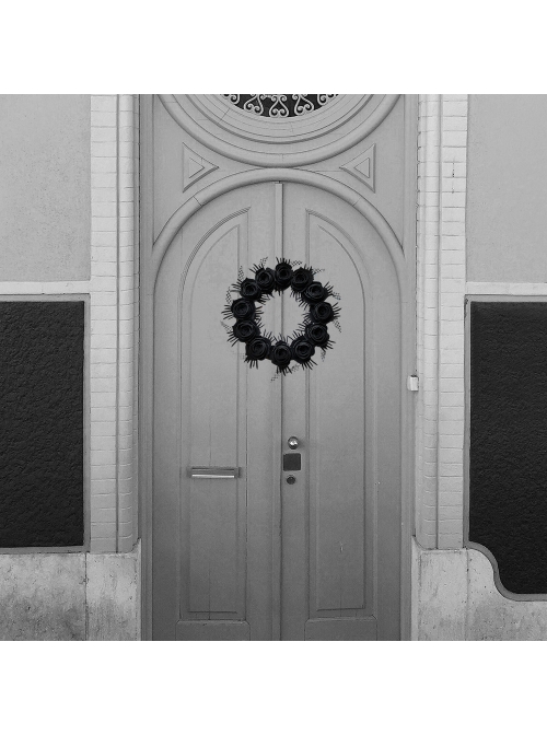 Retro Fashion Halloween Black Rose Flower Mesh Garland Door Hanger Wall Hanging