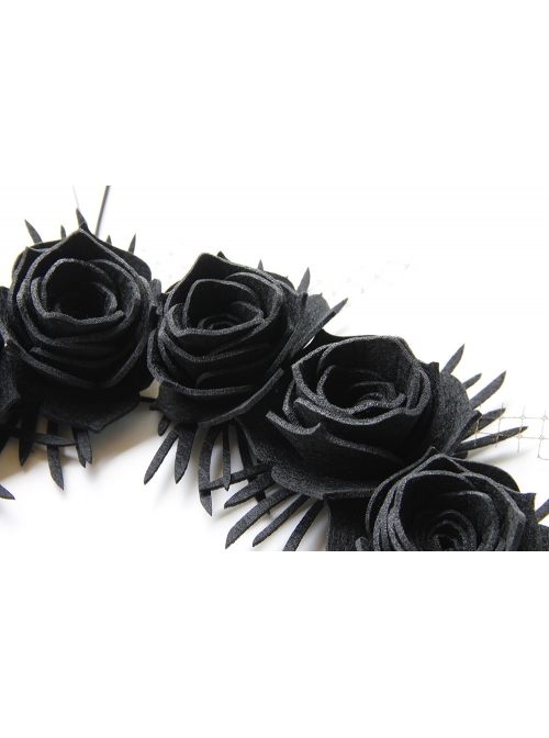 Retro Fashion Halloween Black Rose Flower Mesh Garland Door Hanger Wall Hanging
