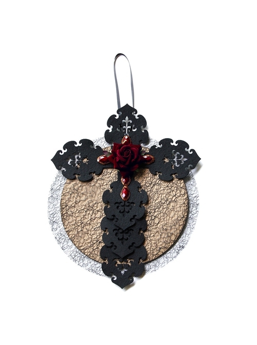 Halloween Black Cross Gauze Red Rose Flower Garland Horror Party Wall Hanging