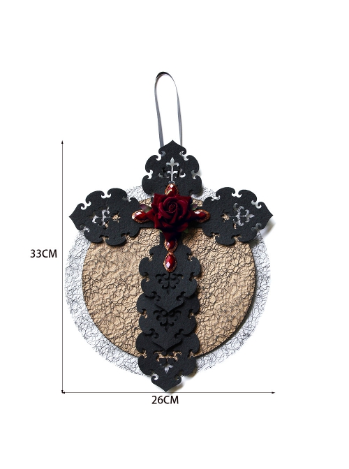Halloween Black Cross Gauze Red Rose Flower Garland Horror Party Wall Hanging