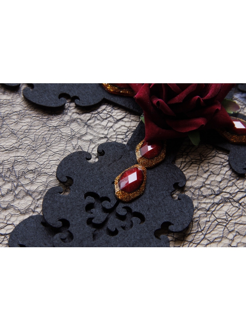 Halloween Black Cross Gauze Red Rose Flower Garland Horror Party Wall Hanging