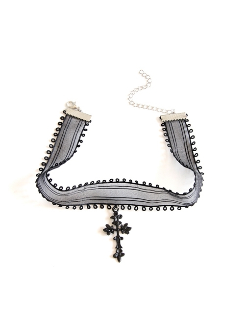 Gothic Punk Retro Fashion Dark Style Black Girdle Cross Female Choker