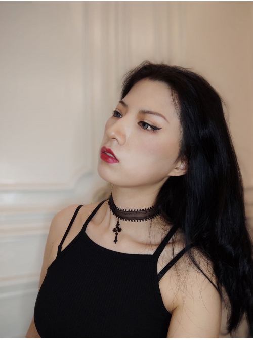 Gothic Punk Retro Fashion Dark Style Black Girdle Cross Female Choker