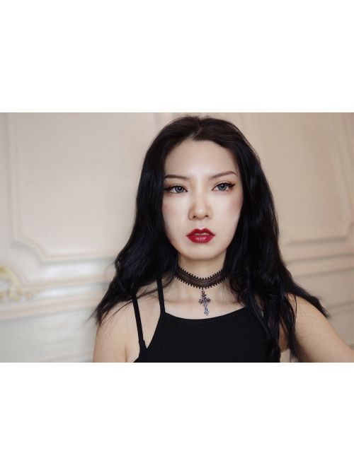 Gothic Punk Retro Fashion Dark Style Black Girdle Cross Female Choker