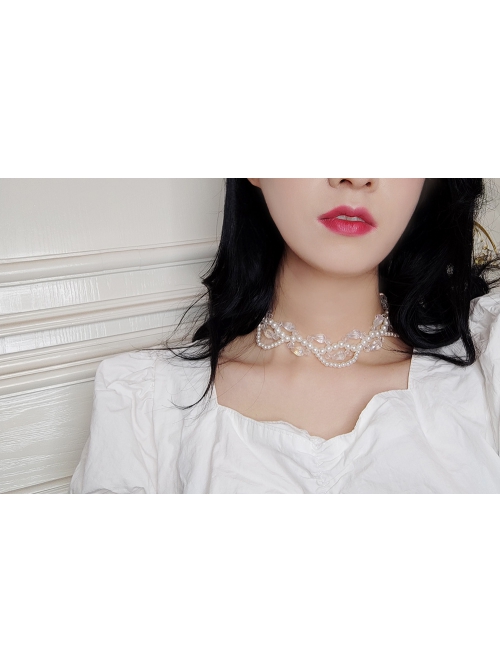 Fashion Baroque White Imitation Pearl Crystal Beaded Bridal Short Necklace
