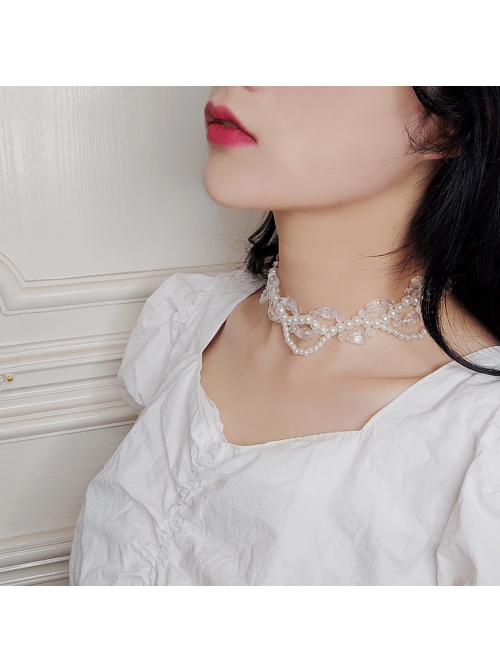 Fashion Baroque White Imitation Pearl Crystal Beaded Bridal Short Necklace