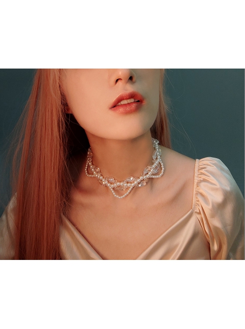 Fashion Baroque White Imitation Pearl Crystal Beaded Bridal Short Necklace