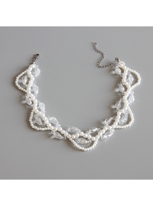 Fashion Baroque White Imitation Pearl Crystal Beaded Bridal Short Necklace